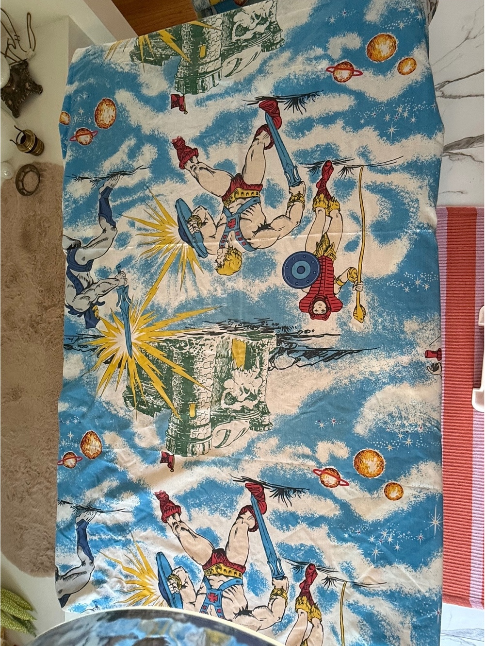 Vintage He-Man Themed Fitted Sheet Set with Castle and Space Design, 40x65"